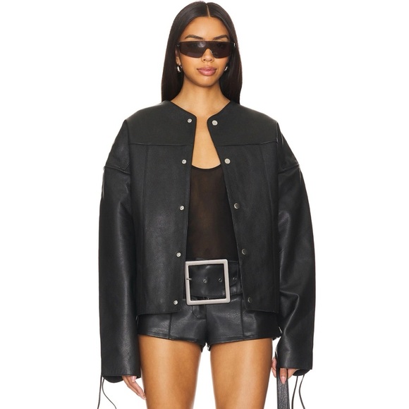 NWT Free People Deadwood Canoo Oversized Leather Jacket Black Small - Picture 1 of 17